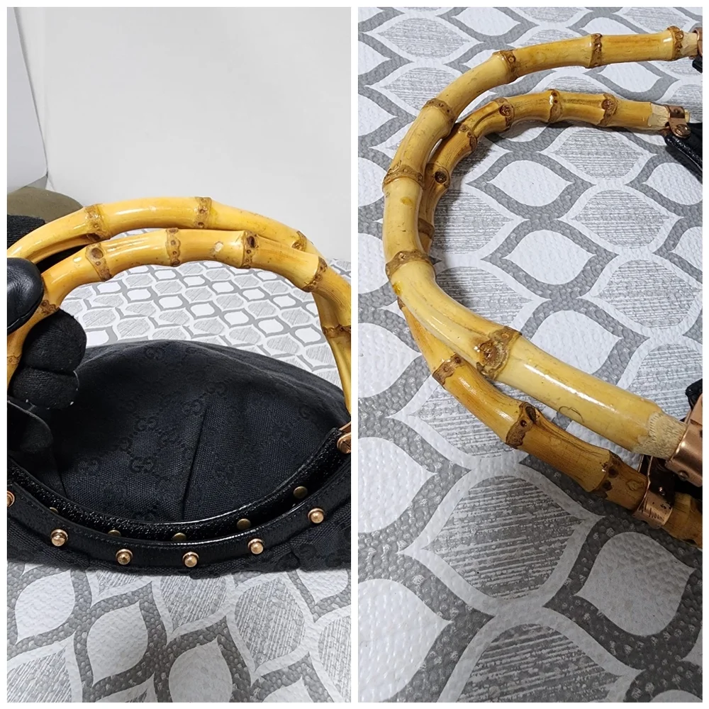 Gucci Bamboo Canvas Hobo Bag Black